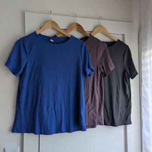 Old Navy Luxe Ribbed T-Shirts in Blue, Purple, and Gray (Set Of 3)